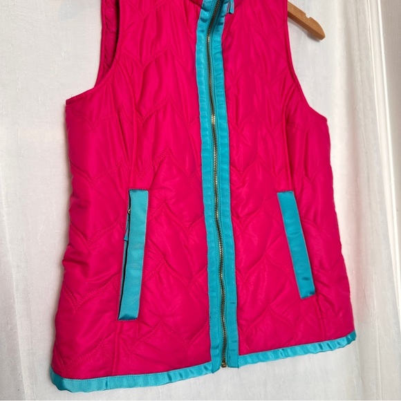 Vineyard Vines Pink Blue Quilted Down Puffer Vest Zip Up Cozy Outerwear | Sz XS - Picture 7 of 17